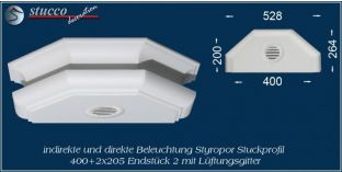 Endstück 2 mit Lüftungsgitter für direkte und indirekte Beleuchtung München 400+2x205