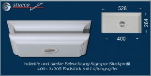 Endstück mit Lüftungsgitter für direkte und indirekte Beleuchtung München 400+2x205