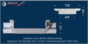 Verbindungsstück für direkte und indirekte Beleuchtung München 400+2x205 PLEXI PLUS