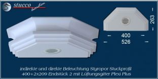 Endstück 2 mit Lüftungsgitter für direkte und indirekte Beleuchtung Dortmund 400+2x209 PLEXI PLUS