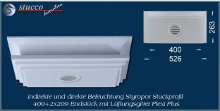 Endstück mit Lüftungsgitter für direkte und indirekte Beleuchtung Dortmund 400+2x209 PLEXI PLUS