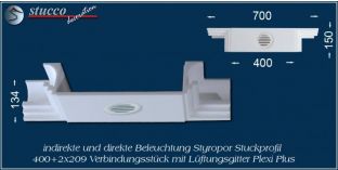 Verbindungsstück mit Lüftungsgitter für direkte und indirekte Beleuchtung Dortmund 400+2x209 PLEXI PLUS