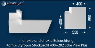 Inneres Eckelement LED Profil 400+202 PLEXI PLUS
