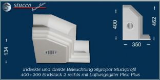 Endstück 2 rechts mit Lüftungsgitter für direkte und indirekte Beleuchtung Dortmund 400+209 PLEXI PLUS