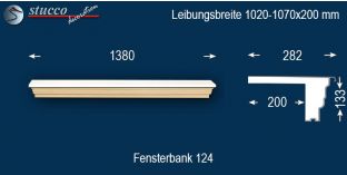 Komplette Fensterbank Oberhausen 124 1020-1070-200