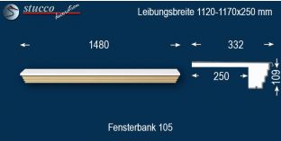 Komplette Fensterbank Lindow 105 1120-1170-250