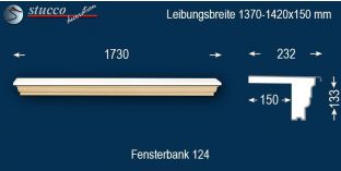 Komplette Fensterbank Gehren 124 1370-1420-150