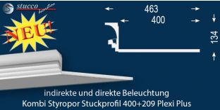 Stuckprofil für Kombi Beleuchtung Dortmund 400+209 PLEXI PLUS