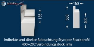 Verbindungsstück links für direkte und indirekte Beleuchtung Essen 400+202