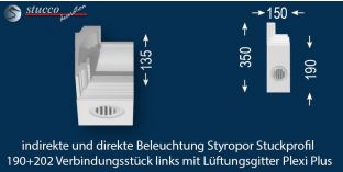 Verbindungsstück links mit Lüftung zur Leiste 190+202 PLEXI PLUS
