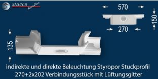 Verbindungsstück mit Lüftungsgitter für direkte und indirekte Beleuchtung Essen 270+2x202