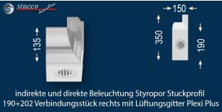 Verbindungsstück rechts mit Lüftung zur Leiste 190+202 PLEXI PLUS