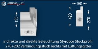 Verbindungsstück rechts mit Lüftungsgitter für direkte und indirekte Beleuchtung Essen 270+202
