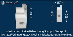 Verbindungsstück rechts mit Lüftungsgitter zum L-Profil 400+202 PLEXI PLUS