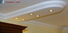 Stuckprofil Trier 400+2x14 mit rundem Endstück und 5 Einbauspotlights Stuckprofil Trier 400+2x14 mit rundem Endstück und 5 Einbauspotlights