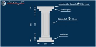 Zeichnung mit Maßen zur Dekosäule Hartschaum ODM 340/667