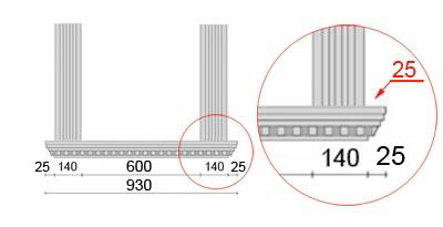 Bemaßte Zeichnung für seitlichen Überstand der Fensterbank von 46 mm Bemaßte Zeichnung für seitlichen Überstand der Fensterbank von 46 mm