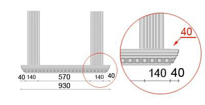 Bemaßte Zeichnung für seitlichen Überstand der Fensterbank von 61 mm Bemaßte Zeichnung für seitlichen Überstand der Fensterbank von 61 mm