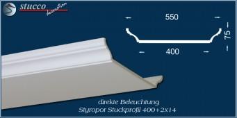 Stuckleiste für direkte Beleuchtung mit LED Spotlampen Trier 400+2x14 Stuckleiste für direkte Beleuchtung mit LED Spotlampen Trier 400+2x14