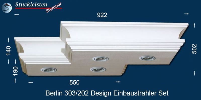 Berlin 303/202 Einbaustrahler Set mit Stuck und LEDs - warmweiß