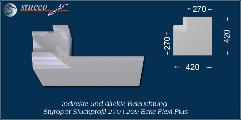 Inneres Eckelement für direkte und indirekte Beleuchtung Dortmund 270+209 PLEXI PLUS