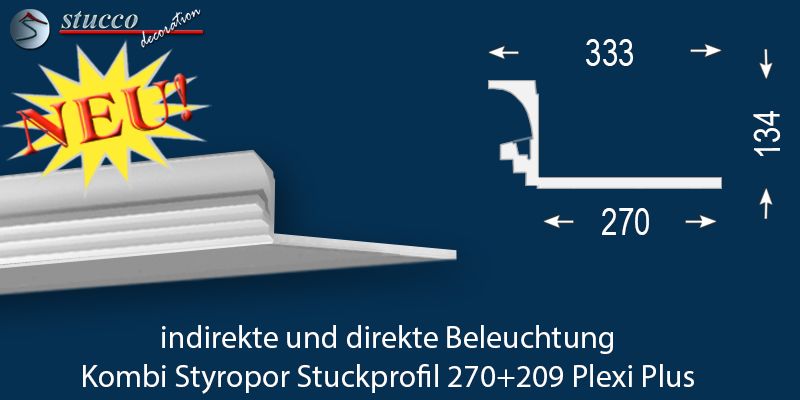 Stuckleiste für Kombi Beleuchtung Dortmund 270+209 PLEXI PLUS