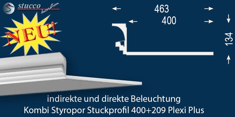 Stuckprofil für Kombi Beleuchtung Dortmund 400+209 PLEXI PLUS