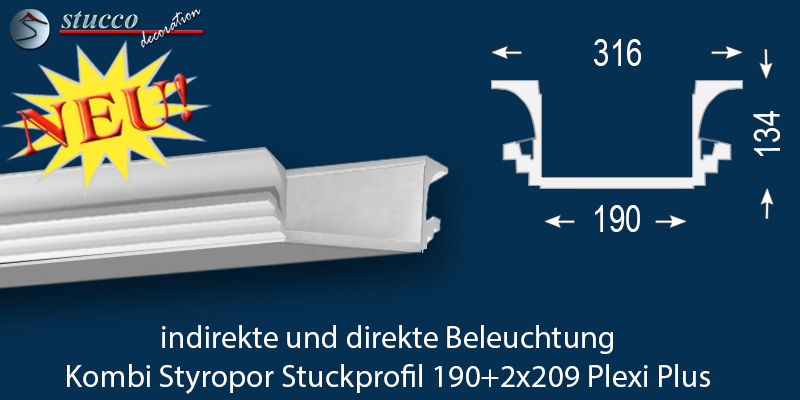 U-Profil für Kombi Beleuchtung Dortmund 190+2x209 PLEXI PLUS