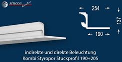 Stuckleiste für direkte und indirekte Deckenbeleuchtung München 190+205