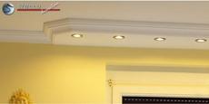 L-förmiges Stuckprofil Trier 400+14 eingebaut mit LED Spotlampen L-förmiges Stuckprofil Trier 400+14 eingebaut mit LED Spotlampen