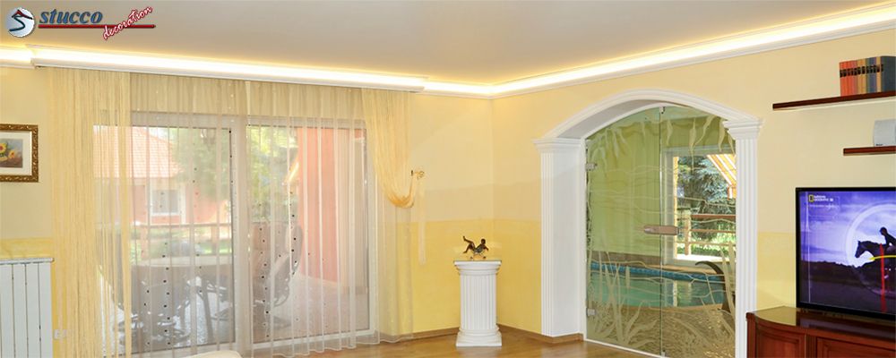 Indirekte Beleuchtung Wohnzimmer Decke mit LED Stuckleisten Styropor