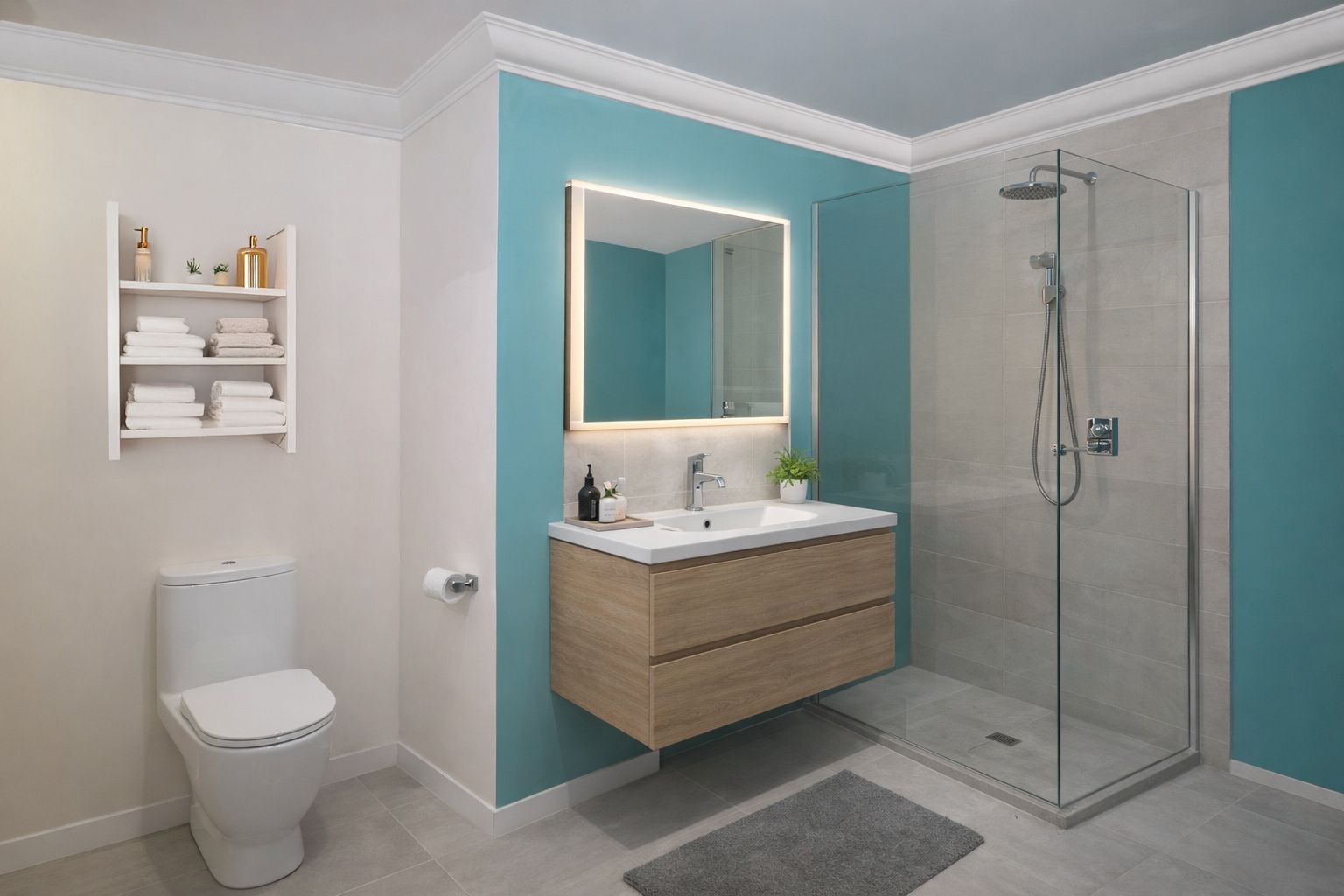 frisch renoviertes Badezimmer mit der Stuckleiste Paris 34