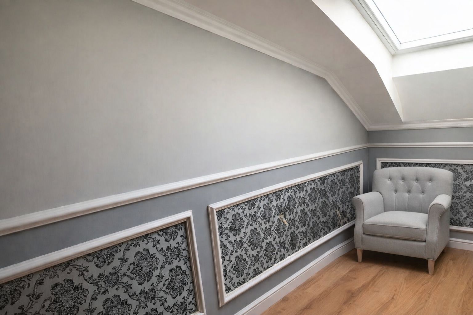 Gästezimmer mit Bordüre und Wandkassetten aus Styropor Wandleisten Gästezimmer mit Bordüre und Wandkassetten aus Styropor Wandleisten