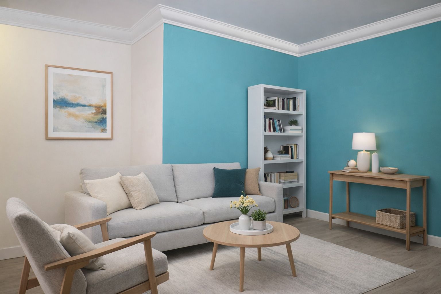 schlichtes Wohnzimmer mit der Styropor Stuckleiste Paris 34