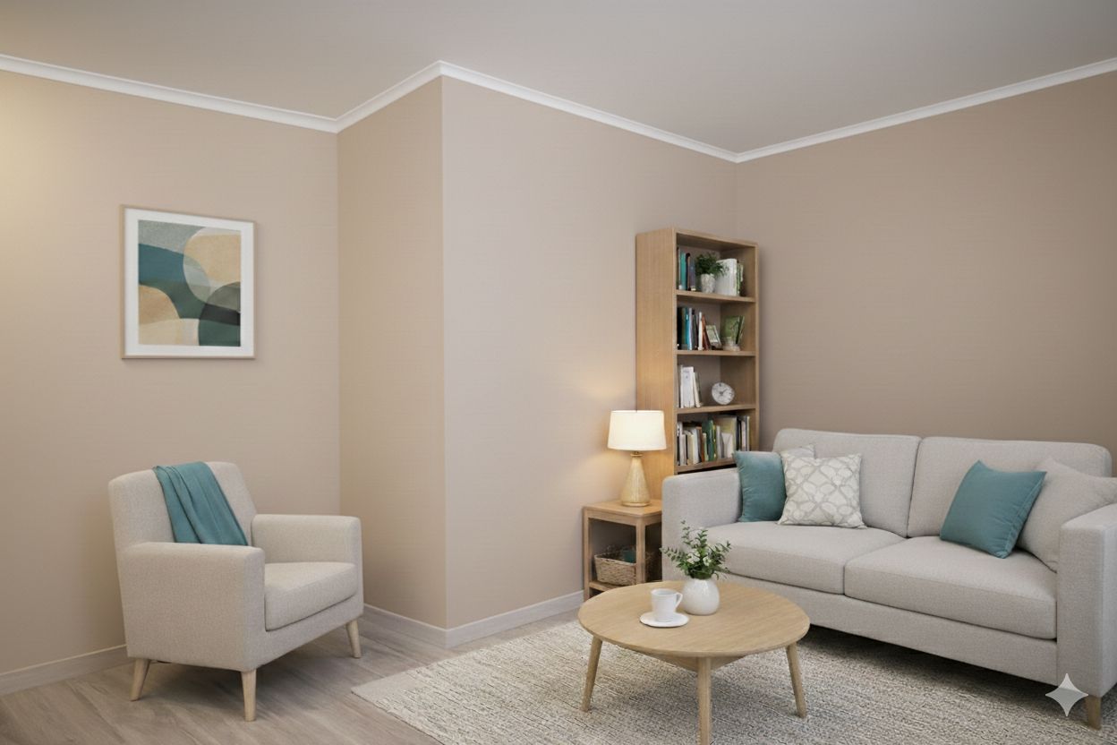 schlichtes Wohnzimmer mit Styroporstuck Monaco 01