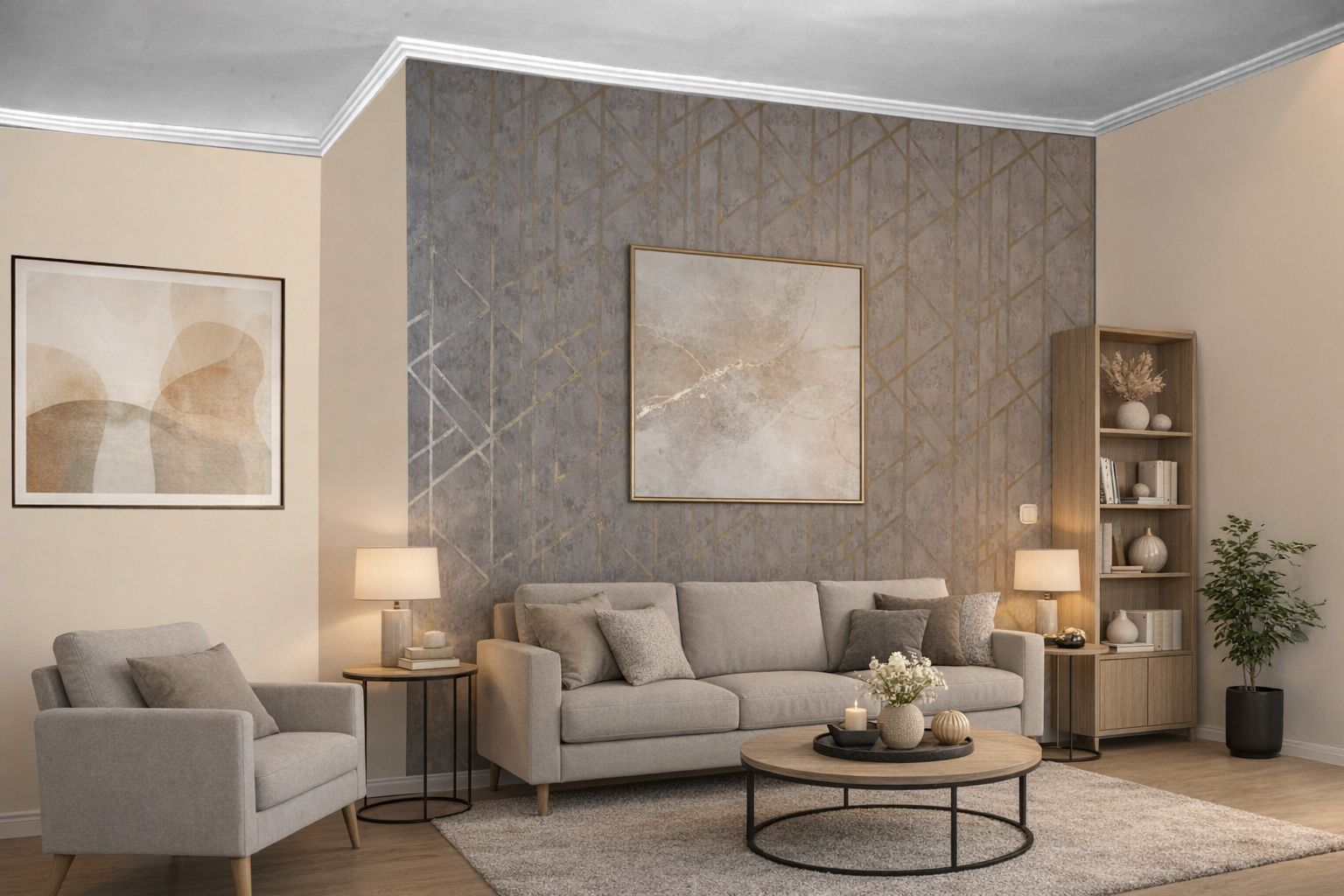 Stilvolles Wohnzimmer mit Stuckleisten aus Styropor Stilvolles Wohnzimmer mit Stuckleisten aus Styropor