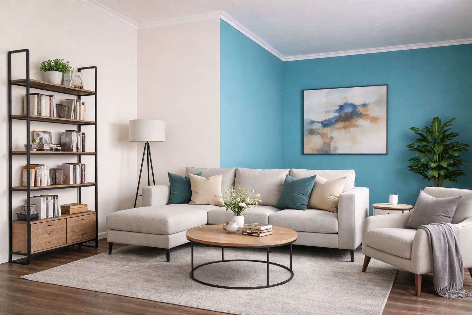 stilvolles Wohnzimmer mit Styropor Leisten