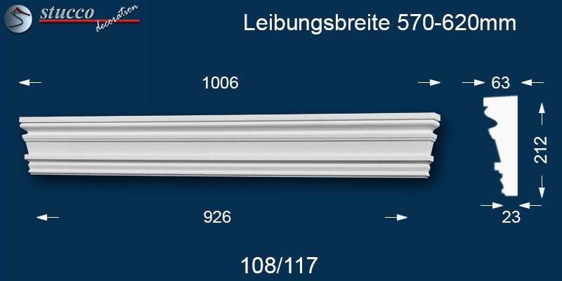 Beschichteter Fassadenstuck Tympanon gerade Dortmund 108/117 570-620 Beschichteter Fassadenstuck Tympanon gerade Dortmund 108/117 570-620