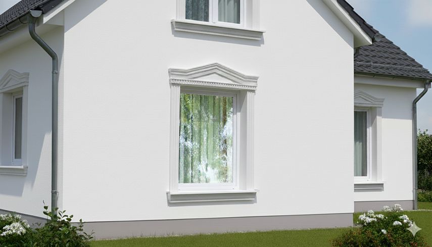 Fenstersturz-Dekoration mit Stuckprofilen Fenstersturz-Dekoration mit Stuckprofilen
