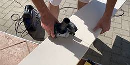 Laibungsprofil mit Diamanttrennscheibe zuschneiden