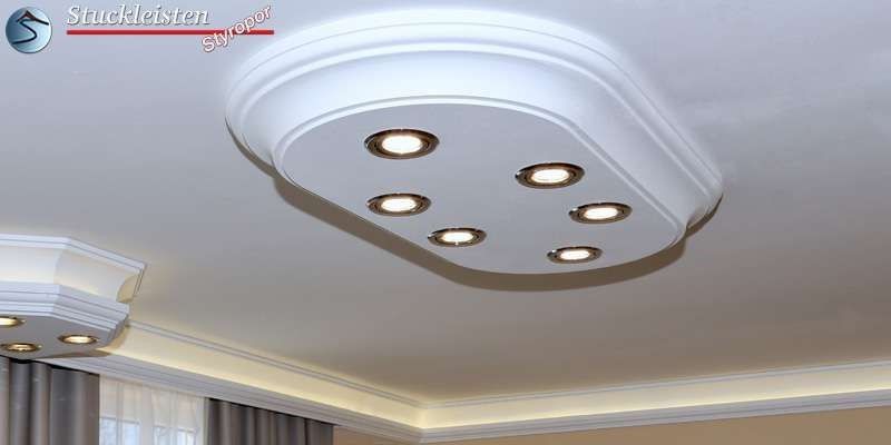 LED Deckenleuchte Stuck Düren 400+21 mit geradem Endstück und anschließender Zierleiste Düren 21 LED Deckenleuchte Stuck Düren 400+21 mit geradem Endstück und anschließender Zierleiste Düren 21