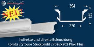 Stuckprofil für Kombi Beleuchtung Essen 270+2x202 PLEXI PLUS