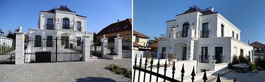 Modernes Neubau-Einfamilienhaus im US-Stil mit klassischem Fassadenstuck aus Styropor Modernes Neubau-Einfamilienhaus im US-Stil mit klassischem Fassadenstuck aus Styropor