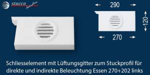 Schließelement links mit Lüftung zum L-Profil 270+202 Schließelement links mit Lüftung zum L-Profil 270+202