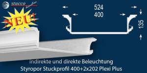 Stuckprofil für Kombi Beleuchtung Essen 400+2x202 PLEXI PLUS Stuckprofil für Kombi Beleuchtung Essen 400+2x202 PLEXI PLUS